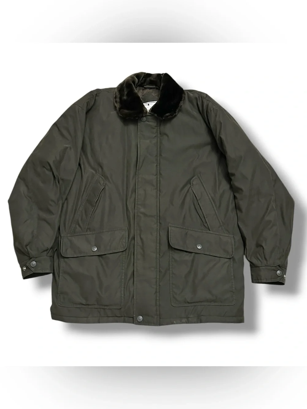 Vintage John Ashford Outdoors Olive Green Faux Fur Lined Jacket Men’s Size Large